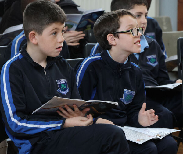  Pupils from Mount Sion, at Mount Sion Hall for the launch of Fighting Words Waterford, Story Makers volume 1.