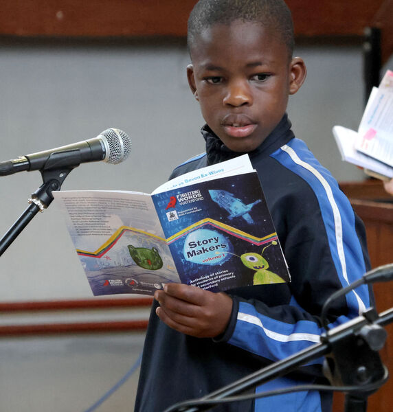  Kerfalu, a pupil from Mount Sion, at Mount Sion Hall for the launch of Fighting Words Waterford, Story Makers volume 1.