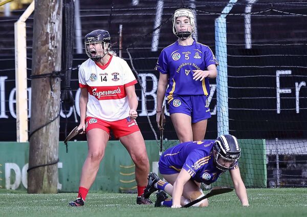 De La Salle's Abby Flynn celebrates scoring a great first half goal for her side.