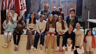 <p>Some of the principals in rehearsals; (Seated L to R): Siun Jones, Eva Gough, Rebecca Fan, Grainne O'Neill, Rebecca Doyle, Erica Haughey, Caoimhe Halpin, Jack Casey. (Standing): Sarah Coffey, Lucy Lenihan, Roisin Breen, Meabh Power. (Back): Tom Rogers, Aoife Crotty, Lucy Power. Photo by Martina Rogers</p>