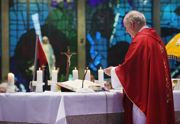 Fr. Liam Power, at the Pentecost Sunday celebration at St. Joseph and St Benildus Church. Photo: Joe Evans