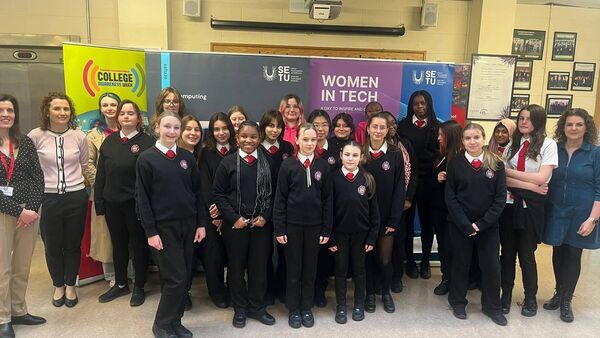 Presentation Secondary School's, Second and Third Year students pictured with the SETU, Women in Tech team Presentation Secondary School's, Second and Third Year students pictured with the SETU, Women in Tech team