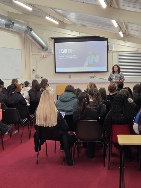 Sixth Year students from Presentation Secondary School at the DARE and HEAR talk from Maeve Minihane from UCC. Sixth Year students from Presentation Secondary School at the DARE and HEAR talk from Maeve Minihane from UCC.