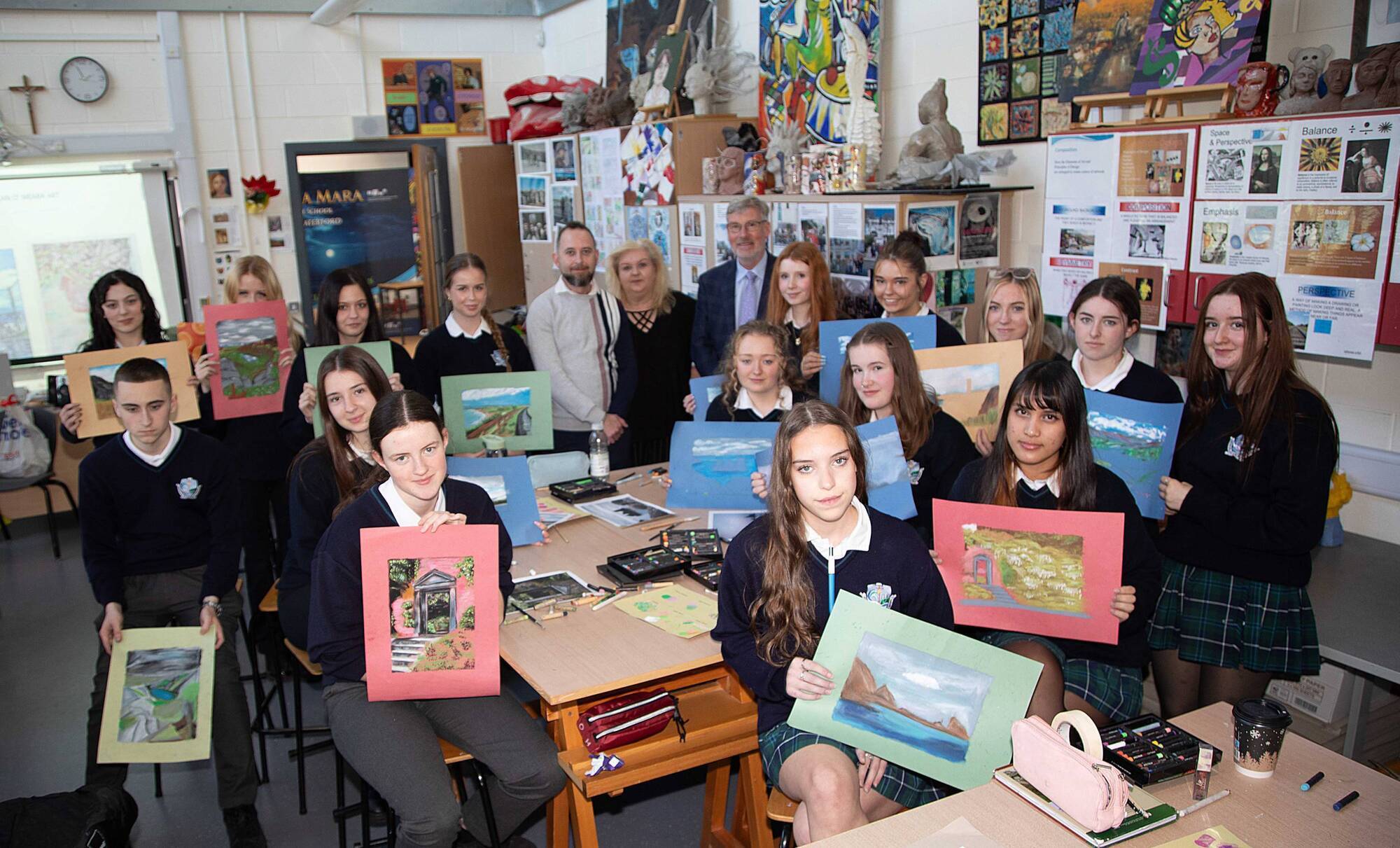 The artist worked with a group of Fifth Year students over a period of six hours to create beautiful landscapes based on the local environment