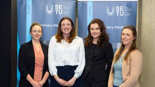 <p>Pictured at South East Technological University’s (SETU) inaugural Veterinary CPD Network meeting at SETU Arena were from (L to R): Dr Ann Derham of Fethard Equine Hospital, Dr Eilidh Thomson, lecturer in farm animal medicine at SETU, Dr Mary-Kate Burke, Head of the Department of Veterinary Medicine at SETU, and Dr Emma Corbett Coffey, small animal lecturer at SETU. Photos Patrick Browne. </p>