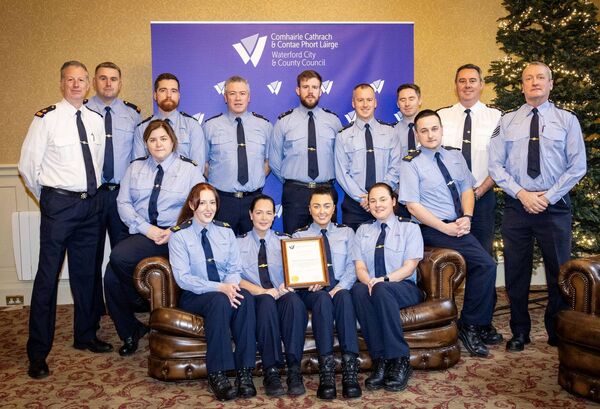 Standing: Superintendent Gavin Hegarty, Inspector Shay Keevans, Garda Michael Lennon, Garda Dave Browne, Garda Darren O Donovan, Garda Iain O’Byrne, Garda Darragh McSweeney, Chief Superintendent Anthony Pettit, Sergeant John Barron Sitting: Garda Joanna Colfer, Garda Lorraine O Dwyer, Garda Bronagh Ryan, Garda Clodagh Horgan, Garda Ciara Heffernan, Garda Cormac O Riordan. Photo: Joe Evans