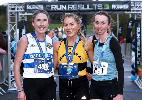 The first three home in the Waterford AC Women's Half Marathon on Saturday last were Nichola Sheridan, Bohermeen AC 1st, Lauren Dermody, Castlecomer AC 2nd and Alex Murphy, Dundrum South Dublin AC.