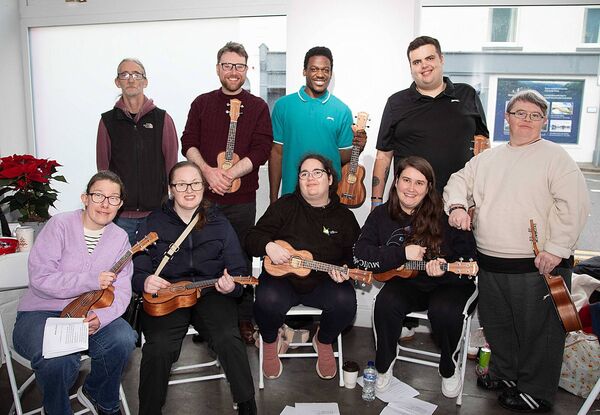 Thev Vita Community Ukulele Group with tutor with Dean Flynn, Tutor and Albert Delaney, GOMA. Photo: John Power Thev Vita Community Ukulele Group with tutor with Dean Flynn, Tutor and Albert Delaney, GOMA. Photo: John Power