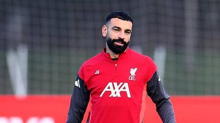 Mohamed Salah appears in good spirits during Liverpool training session