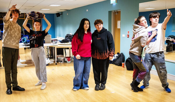 Rehearsing for their play "The Guy Who Didn't Like Musicals" at the Manor Street Youth & Community Centre open night. Rehearsing for their play "The Guy Who Didn't Like Musicals" at the Manor Street Youth & Community Centre open night.