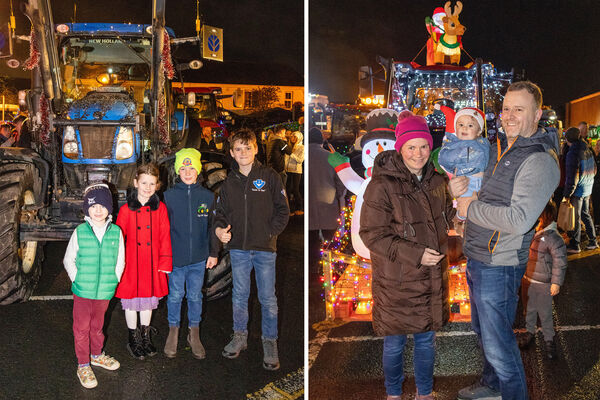  Tom, Ríona, Radhán and Jack,(left) and Laura, Harry and Brian McCarthy, rightat the Winterval Truck &amp; Tractor Parade. Photo: Joe Evans