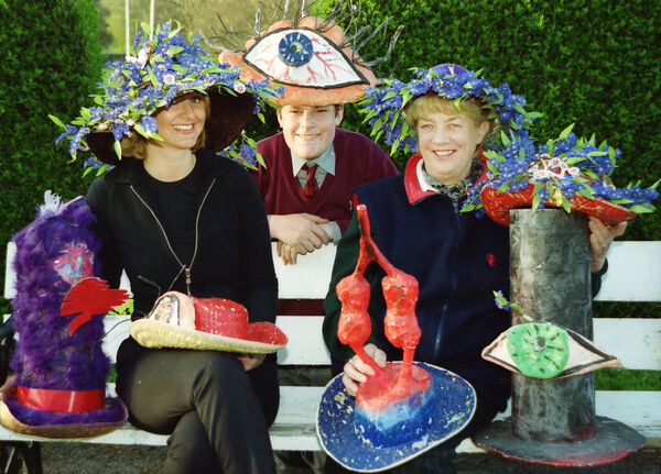  De La Salle students designed hats for the launch of the Irish Kidney Association Donor Forget Me Not Week back in 2000, pictured are, Elaine Marmion, arts teacher, Stephen Lonergan, student and Vera Frisby, Waterford Branch, Irish Kidney Association.