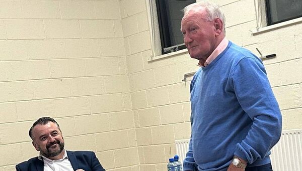 Alfie Hayes in conversation with Dermot Keyes at St Joseph and Benildus Parish Centre.