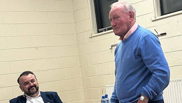 <p>Alfie Hayes in conversation with Dermot Keyes at St Joseph and Benildus Parish Centre.</p>