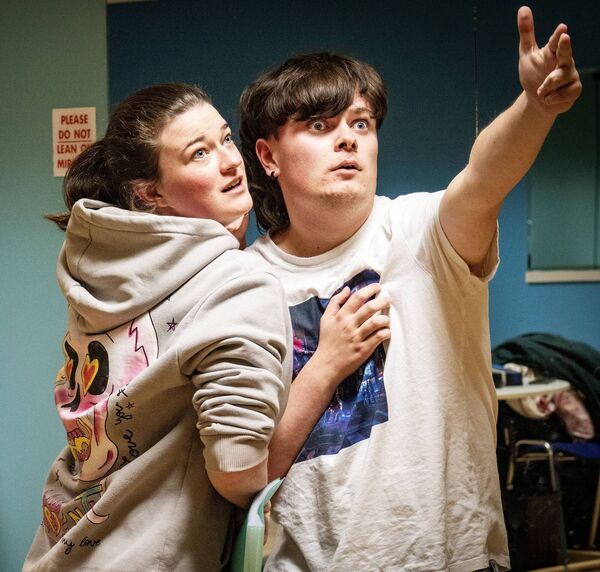Rehearsing for their play "The Guy Who Didn't Like Musicals" at the Manor Street Youth &amp; Community Centre open night. Photo: Joe Evans