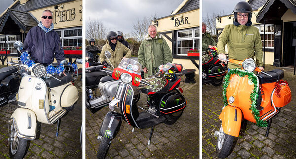  Dessie walsh, (left), Michael, (centre) and Mike (right), at the annual Only Fools on Scooters, Scooter Club, UHW Toy Run. Photo: Joe Evanas