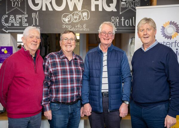 Paddy Cadogen, Pat O'Gorman, Pat O'Byrne and Pat O'Reilly at the Waterford Hospice Movement Volunteer Appreciation Coffee Morning in Grow HQ. Pic: Garrett FitzGerald Paddy Cadogen, Pat O'Gorman, Pat O'Byrne and Pat O'Reilly at the Waterford Hospice Movement Volunteer Appreciation Coffee Morning in Grow HQ. Pic: Garrett FitzGerald
