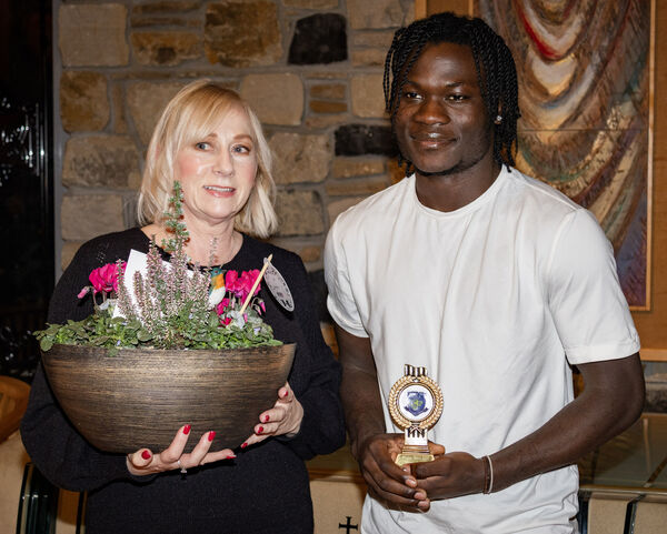 Pictured at the Mount Sion Secondary annual awards evening were student, Fidel Pululu, Athletics award, and teacher Karen Harte. Pictured at the Mount Sion Secondary annual awards evening were student, Fidel Pululu, Athletics award, and teacher Karen Harte.