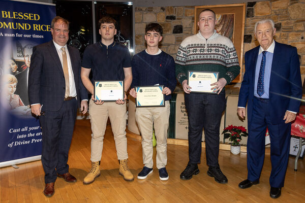 Pictured at the Mount Sion Secondary annual awards evening were students, Kian Moore, Fionn Dara Brophy and Jake Coleman, Year 1 Scholarship Awards. kindly sponsored by Pat Hurley; also included were Edward Kennedy, Principal, and Pat Hurley, sponsor. Pictured at the Mount Sion Secondary annual awards evening were students, Kian Moore, Fionn Dara Brophy and Jake Coleman, Year 1 Scholarship Awards. kindly sponsored by Pat Hurley; also included were Edward Kennedy, Principal, and Pat Hurley, sponsor.