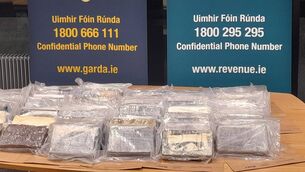 <p>The searches resulted in the seizure of a total of 58kg of suspected cocaine, with an estimated value of €4,060,000 (subject to analysis). Pic: An Garda Síochána</p>