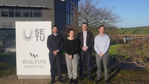 <p>Pictured, from left, Nakul Wali, Enterprise Ireland, Christine O'Meara, Walton Institute, SETU, Richard Rodgers, VoxGig, and Dr James O'Sullivan, TTO, SETU.</p> <p>Pictured, from left, Nakul Wali, Enterprise Ireland, Christine O'Meara, Walton Institute, SETU, Richard Rodgers, VoxGig, and Dr James O'Sullivan, TTO, SETU.</p>
