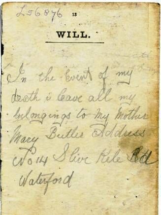 The Will of Pierce Butler who was killed in action in France, 1916.