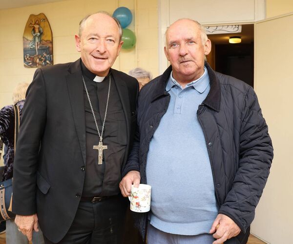 Bishop Alphonsus Cullinan and Willie Moore pictured at Ballybeg Community's 50th Anniversary Mass at St. Saviour's Church. Photo: Joe Evans