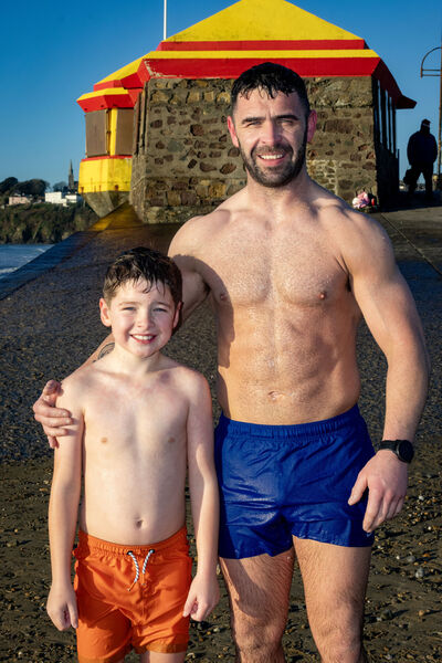 Alfie and Jamie Sage, at the annual Christmas Day Swim, at Tramore. Photo: Joe Evans