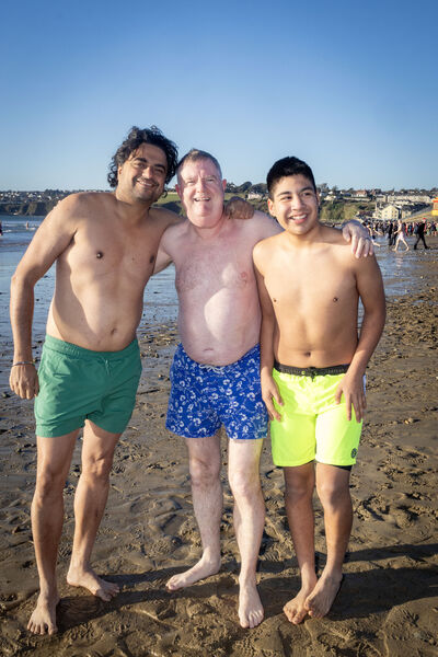  Pawan, David and Hugo, at the annual Christmas Day Swim, at Tramore. Photo: Joe Evans
