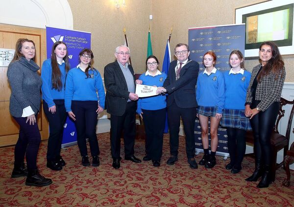 Mayor of Waterford City and County, Cllr. Seamus Ryan and Tom Murphy, Tom Murphy Car Sales Toyota are pictured presenting Our Lady of Mercy, Waterford with their Certificate of Participation, also included was Niamh Rockett, Brand Ambassador Tom Murphy Car Sales Toyota and Our Lady of Mercy students, Keelan Hearne, Holly Cleary, Abbie Moran, Freya O'Regan, Karina Dushyk and teacher Patricia Dunphy.
