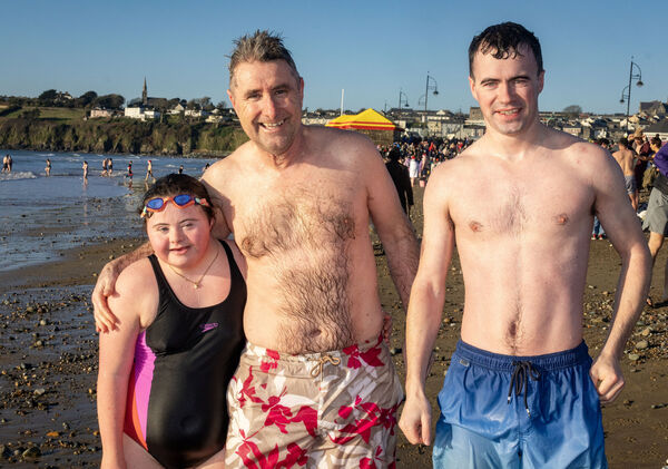  Lauren, Brendan and Mark, at the annual Christmas Day Swim, at Tramore. Photo: Joe Evans