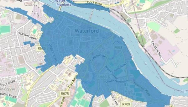 Waterford's 'special regenerative area' highlighted in blue