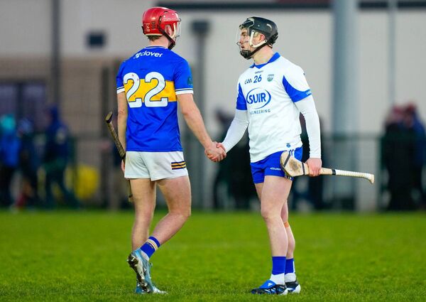 Waterford's PJ Fanning and Tipperary's Jack Leamy shake hands at the end of the game.
