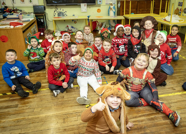  Senior Infants who performed "Panic at Santa's Work Shop" during Mount Sion Primary, Christmas Concert. Photo: Joe Evans