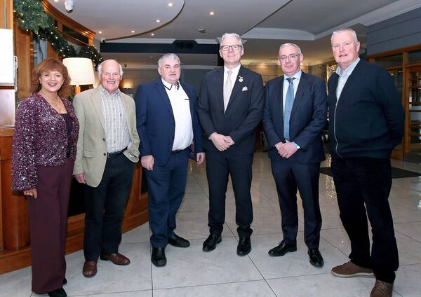 Uachtarán Cumann Lúthchleas Gael, Jarlath Burns is pictured with Emer Barry, IT Officer, CLG Portláirge, Tommy Hennessy, Brendan Tobin, Vice Chairman, CLG Portláirge, Neil Moore, Chairman, CLG Portláirge and Tim O'Byrne, Chairman, East waterford GAA Board.