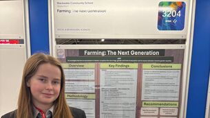 <p>Rachel Power with her project at the Young Scientist and Technology Exhibition. </p>