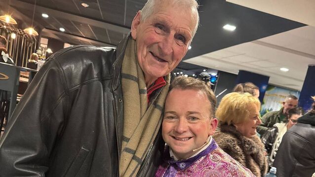 <p>Panto legend Nicky Cummins with Jack and the Beanstalk's Richie Hayes.</p>