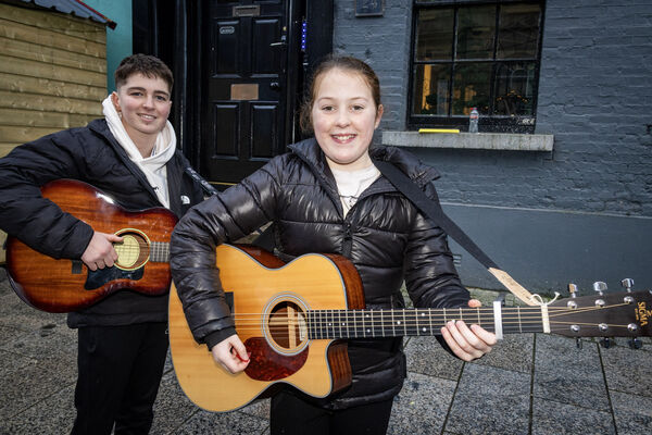  Oscar Rowan and Ruby Corcoran supporting Busk Aid during Winterval in aid of Tintean Housing. Photo: Joe Evans