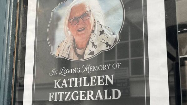 A notice outside George's Court Shopping Centre on Monday, as the funeral took place of the late Kathleen Fitzgerald.