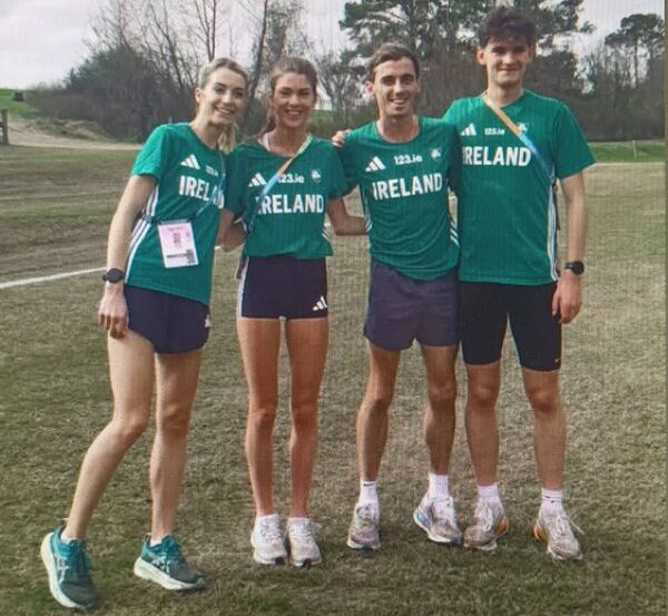 Ireland's four representatives at World Cross Country in Tallahsee, Florida pictured left to right: Niamh Allen Leevale AC, Fiona Everard Bandon AC ,senior women, Bryan Fay Raheny Shamrocks AC senior men, and Noah Harris Parnell AC U-20 men. 