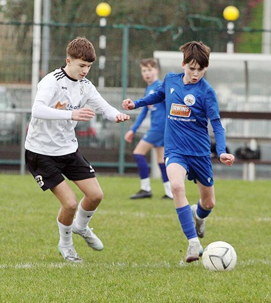 Dungarvan United's Tadhg Nolan on the attack for his side during the WSFL Under 14A League game against Tramore. Photo: Paul Elliott