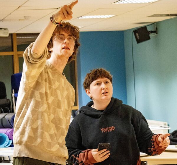 Rehearsing for their play 'The Guy Who Didn't Like Musicals' at the Manor Street Youth &amp; Community Centre, open night. Photo: Joe Evans