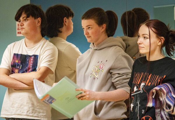 Rehearsing for their play 'The Guy Who Didn't Like Musicals', at the Manor Street Youth &amp; Community Centre, open night. Photo: Joe Evans