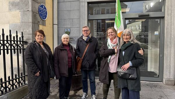 Protestors from the Waterford Council of Trade Unions and IPSC South East outside Waterford City Hall on Thursday, January 15. Photo: Alex Cunningham