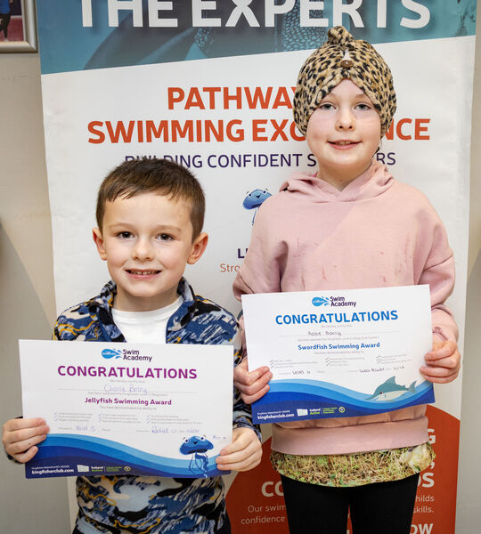  Charlie and Rosie, who received their Level 2 &amp; 5 swimming certificates at Kingfisher.