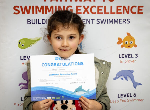  Chloe, who received her Level 5 swimming certificate at Kingfisher.