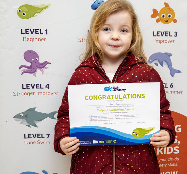  Ava who received her Level 1 swimming certificate at Kingfisher.