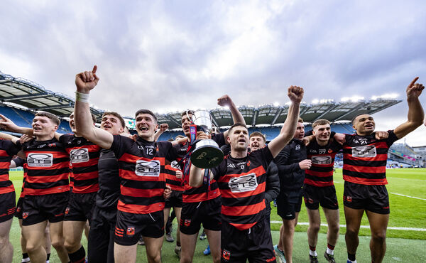 The Ballygunner team celebrate in front of fans