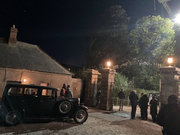 The ‘First Gates’ at Curraghmore House on the final night of shooting.