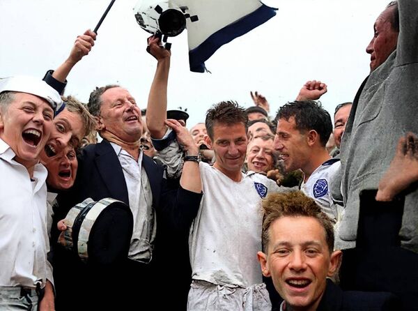 1959, Pat Fanning raises the arm of captain Frankie Walsh Pat Fanning raises the hand of a youthful captain Frankie Walsh and his even younger clubmate, county colleague and great friend, Larry Guinan, sharing the moment of their reaching the promised land... a wonderful sporting odyssey, which has its zenith beneath the Hogan Stand on an October Sunday in '59! 